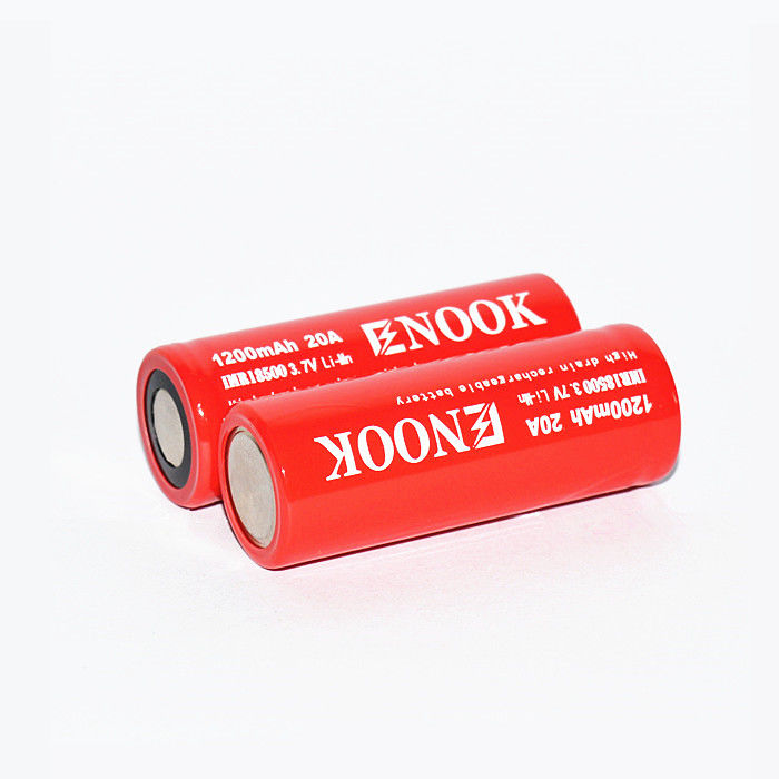 Enook 1200mAh 20A リチウムイオン電池 3.7V 18500 リチャージ可能なリイオン電池