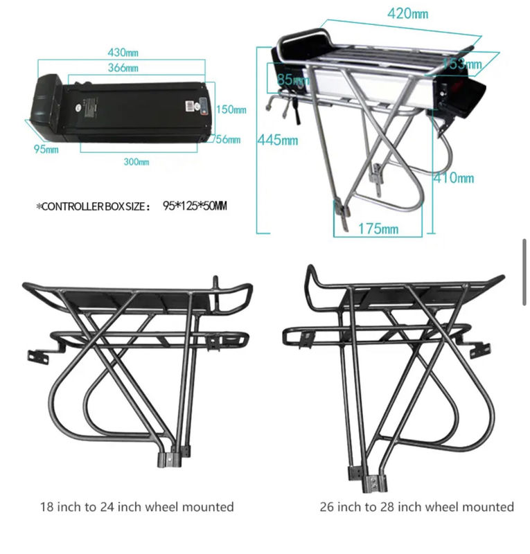 48V 36V 後部ラック リチウムイオンE自転車バッテリー パーソナライズされた重量充電 シルバーケース